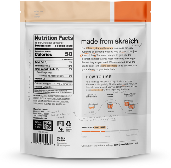 Skratch Labs Clear Hydration Mix 16 Servings - Clear, Hint of Oranges