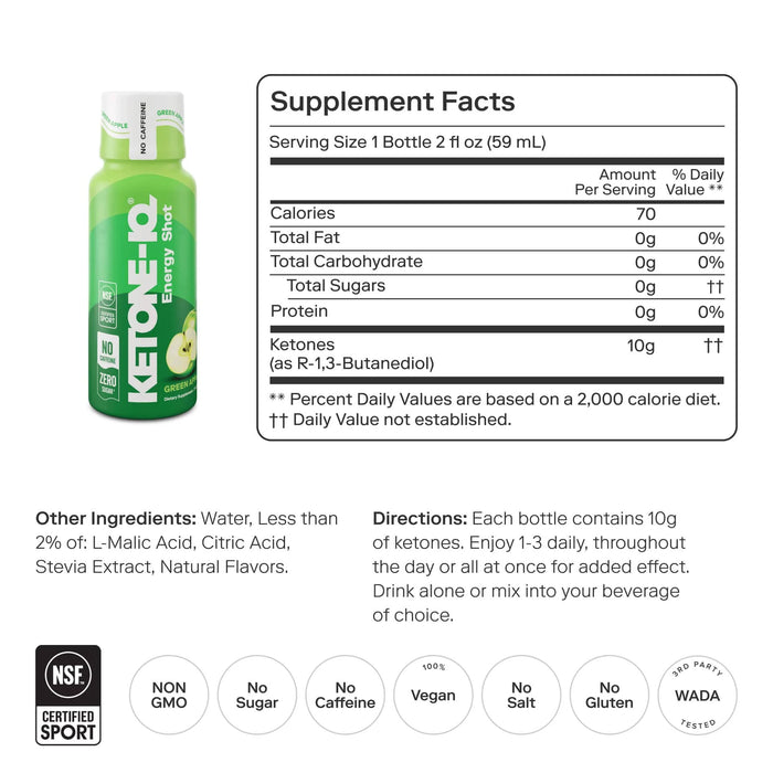 Ketone-IQ No Caffeine Shot - Green Apple