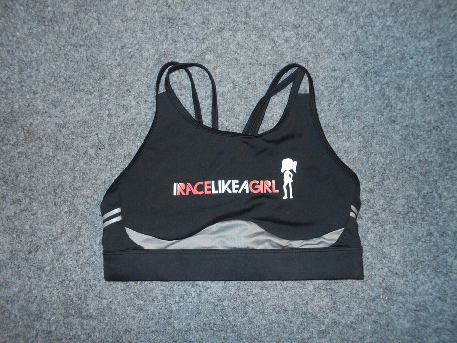 I RACE LIKE A GIRL WOMENS MEDIUM ATHLETIC RUNNING BLACK SPORTS BRA